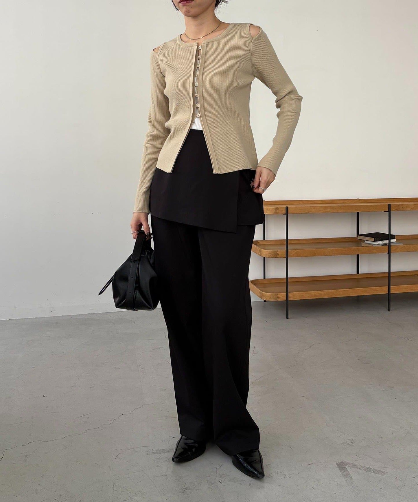 肩部開口紐扣開衫