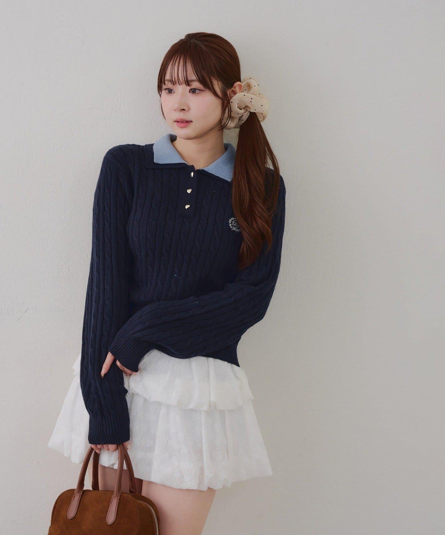 2件裝領口電纜針織POLO衫