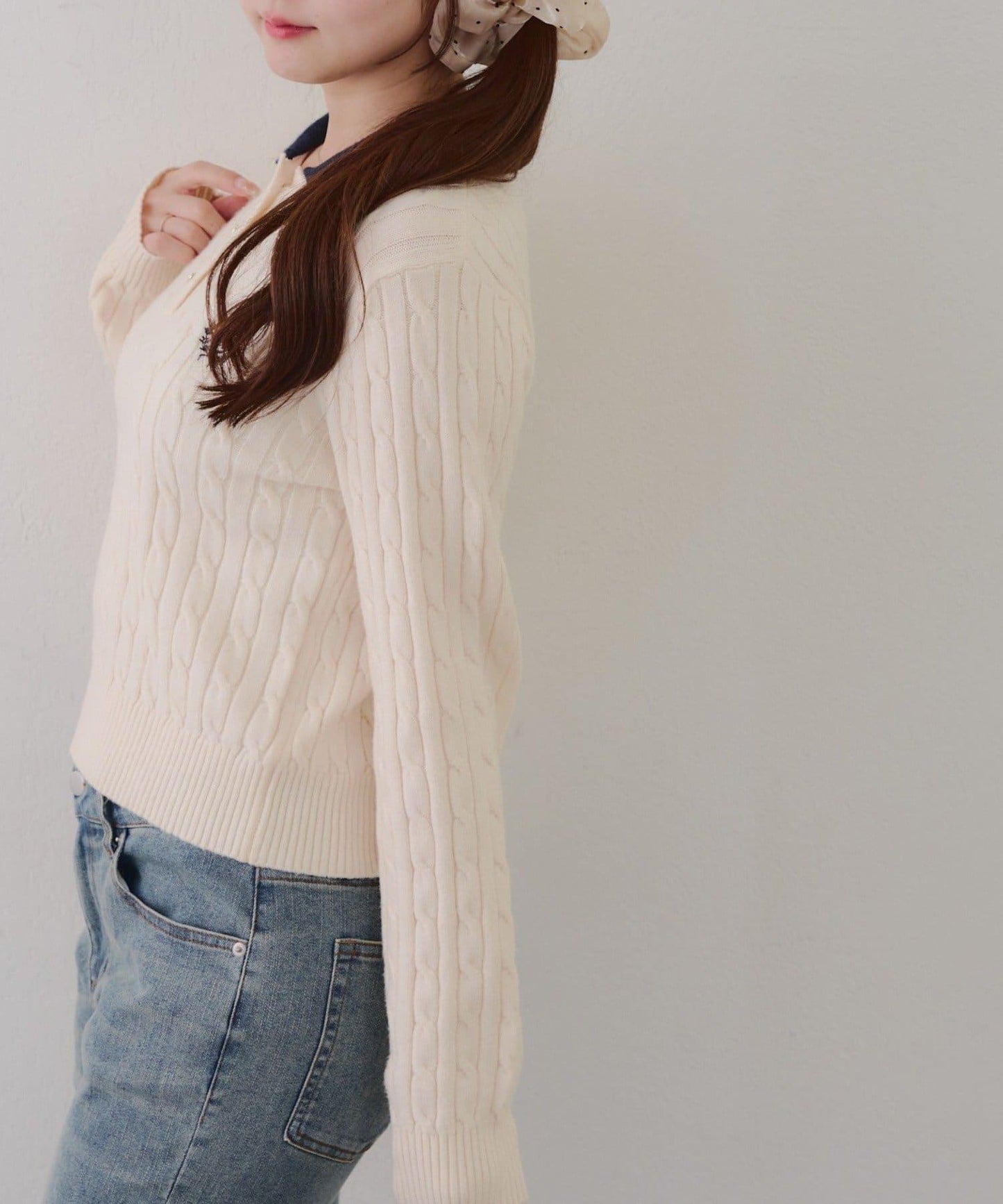 2件裝領口電纜針織POLO衫