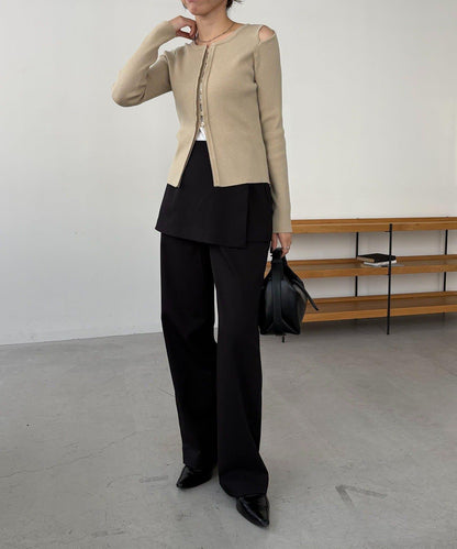 肩部開口紐扣開衫