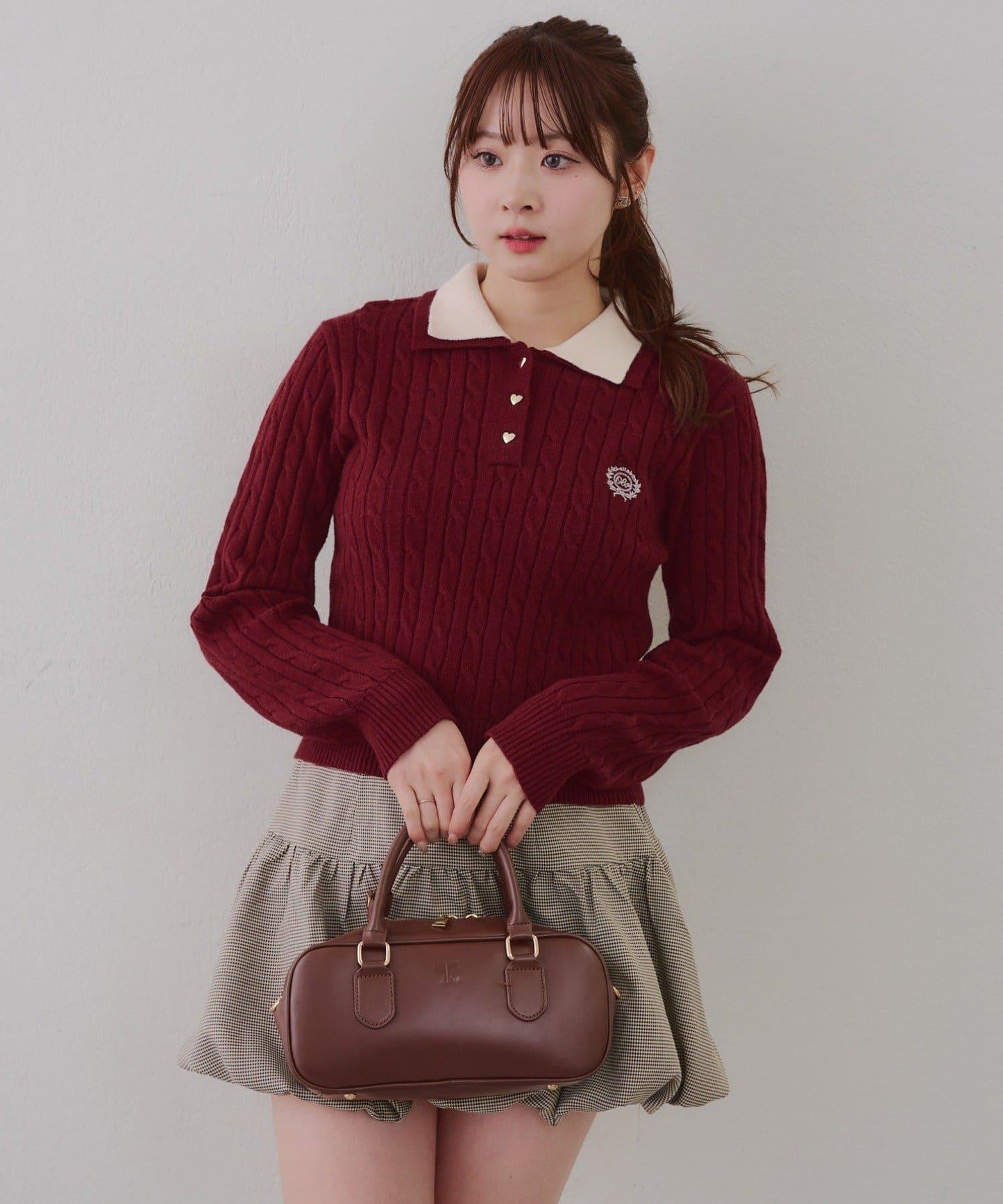 2件裝領口電纜針織POLO衫