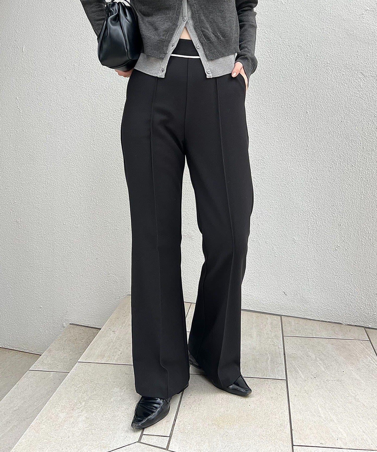 【有小個子尺碼】褶飾喇叭褲