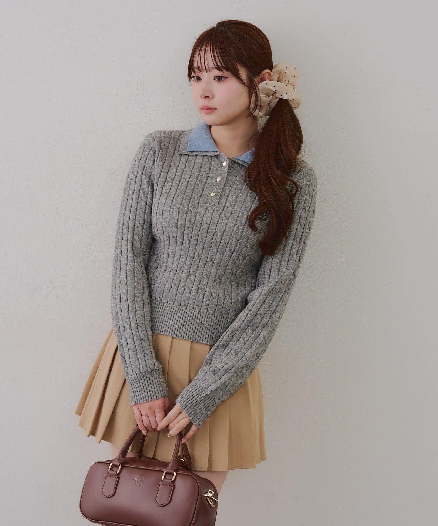 2件裝領口電纜針織POLO衫