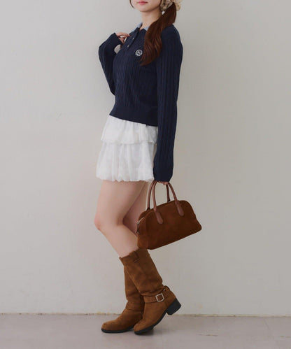 2件裝領口電纜針織POLO衫