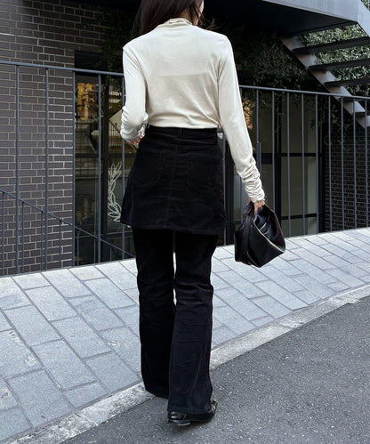 高領袖部褶皺長袖T恤