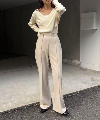 【有小個子尺碼】褶飾喇叭褲