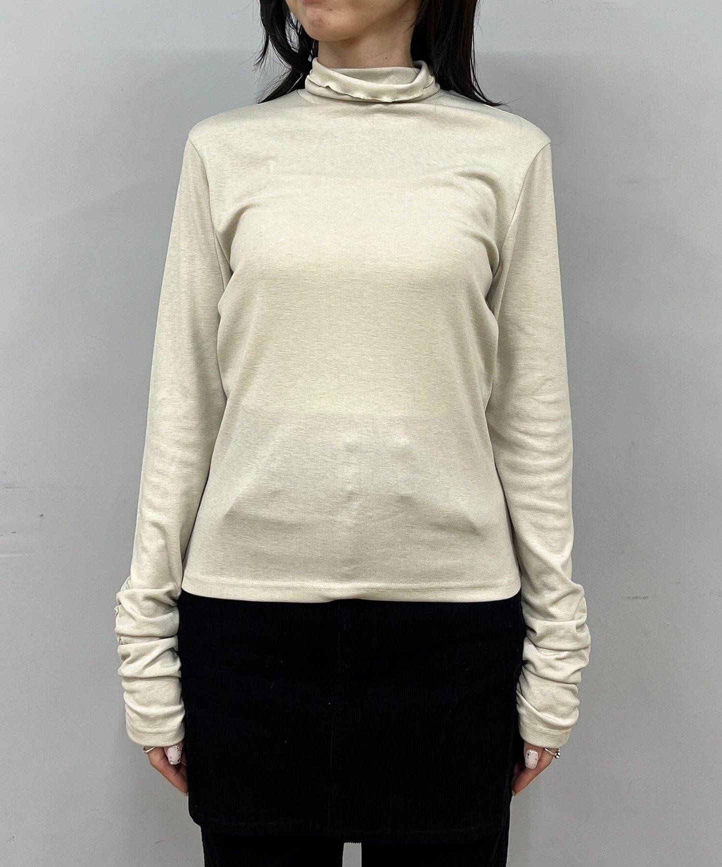 高領袖部褶皺長袖T恤