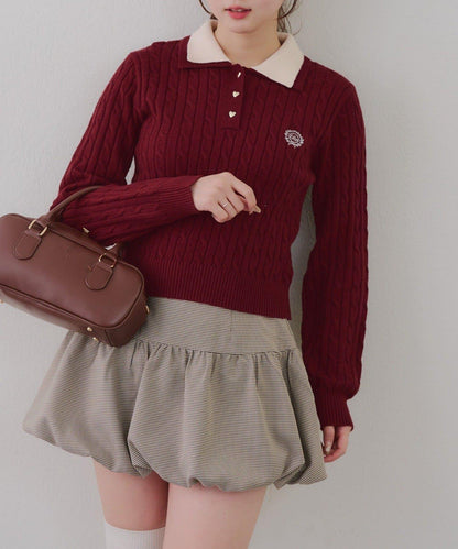 2件裝領口電纜針織POLO衫