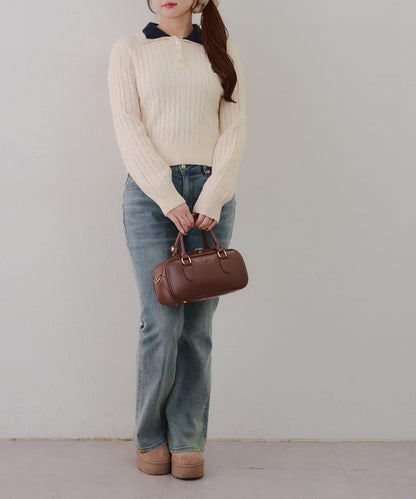 2件裝領口電纜針織POLO衫