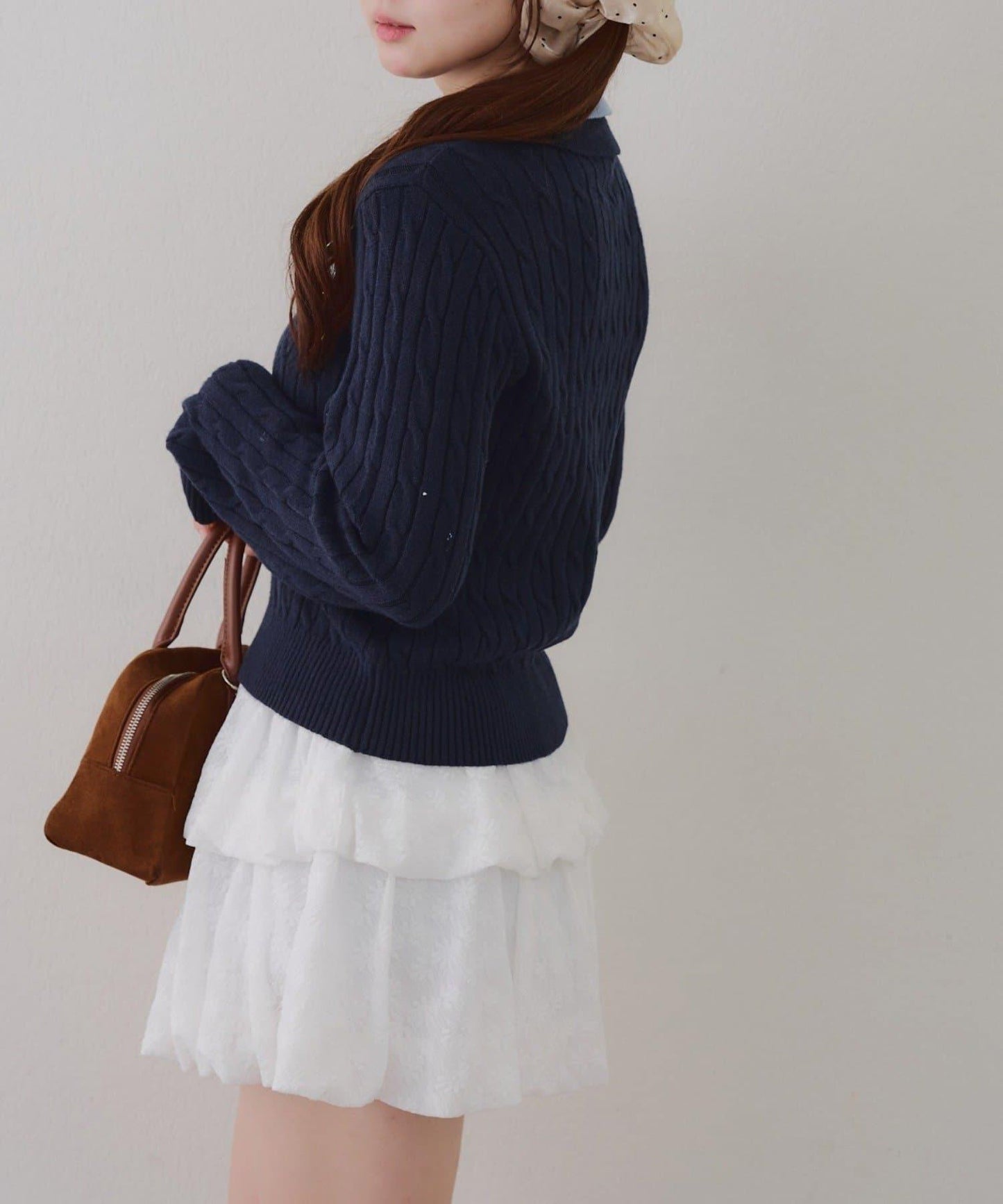 2件裝領口電纜針織POLO衫