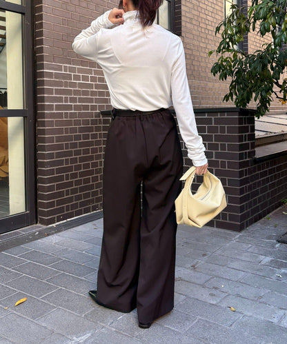 高領袖部褶皺長袖T恤