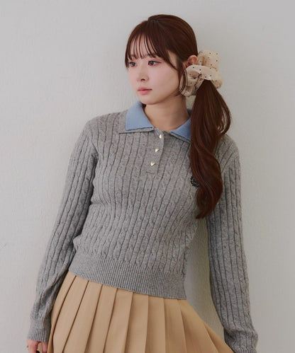 2件裝領口電纜針織POLO衫