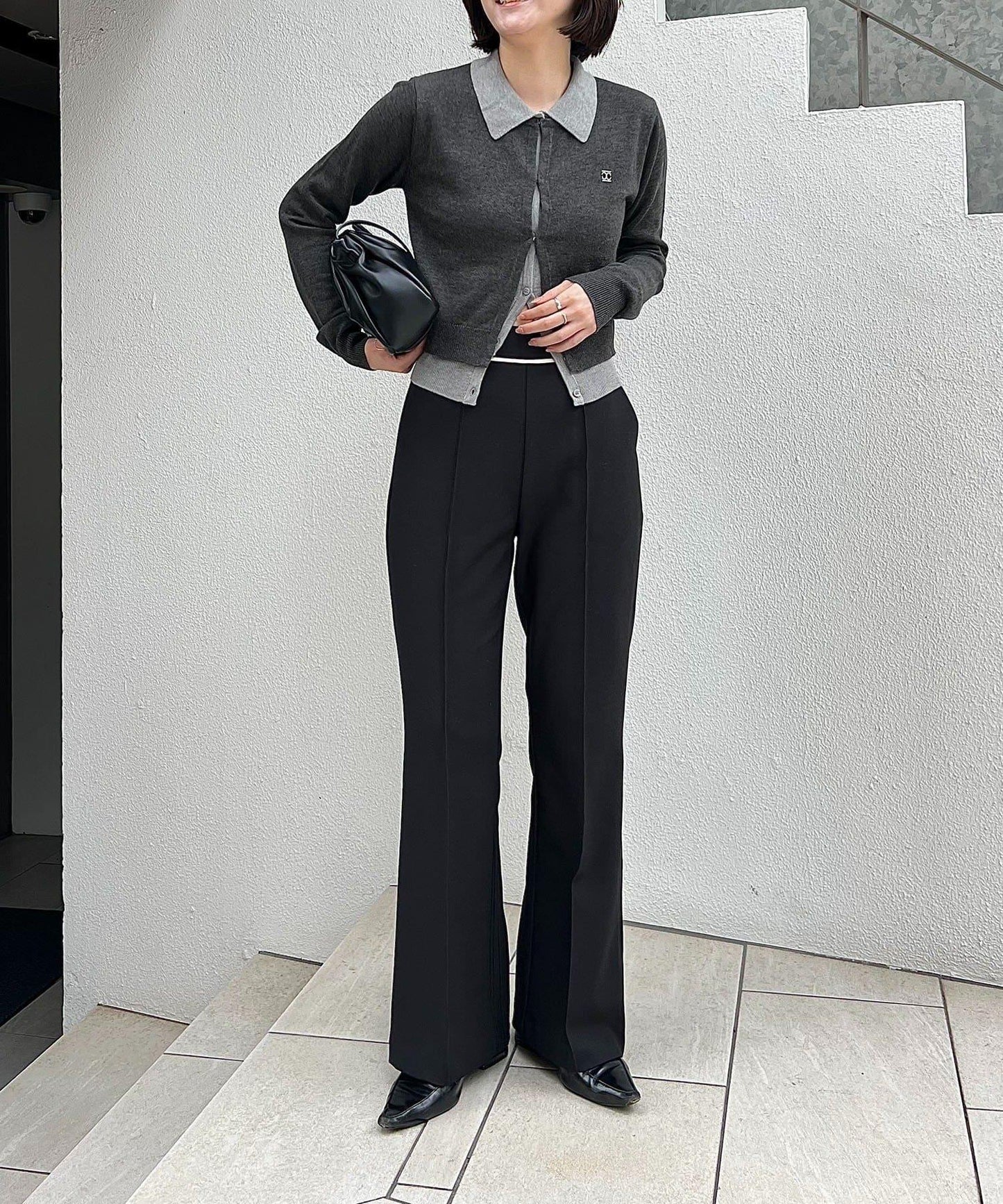 【有小個子尺碼】褶飾喇叭褲