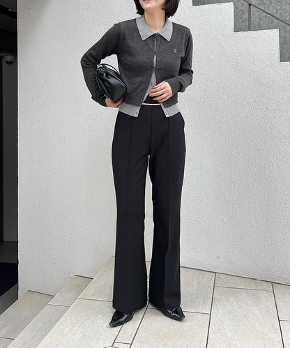 【有小個子尺碼】褶飾喇叭褲