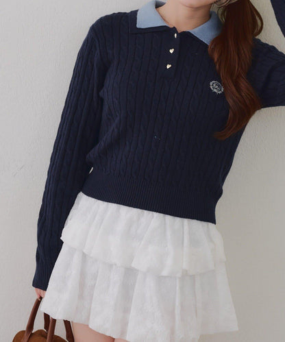 2件裝領口電纜針織POLO衫