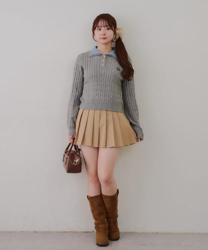 2件裝領口電纜針織POLO衫