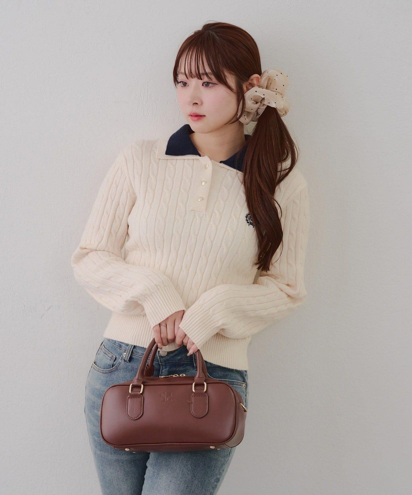 2件裝領口電纜針織POLO衫