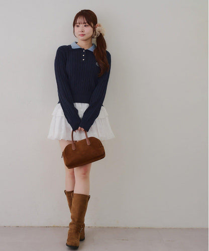 2件裝領口電纜針織POLO衫