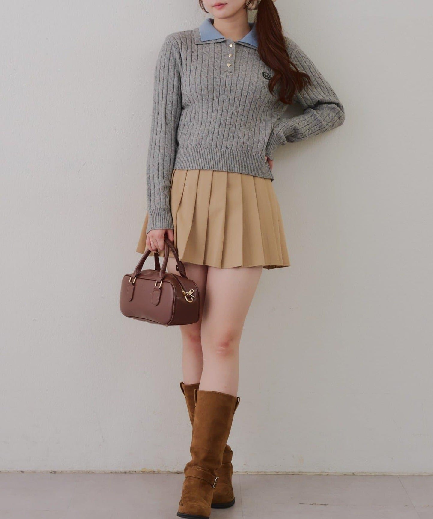 2件裝領口電纜針織POLO衫