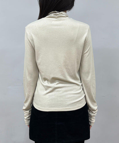 高領袖部褶皺長袖T恤