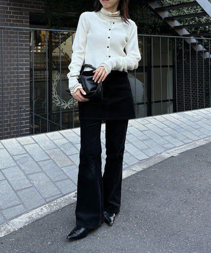 高領袖部褶皺長袖T恤