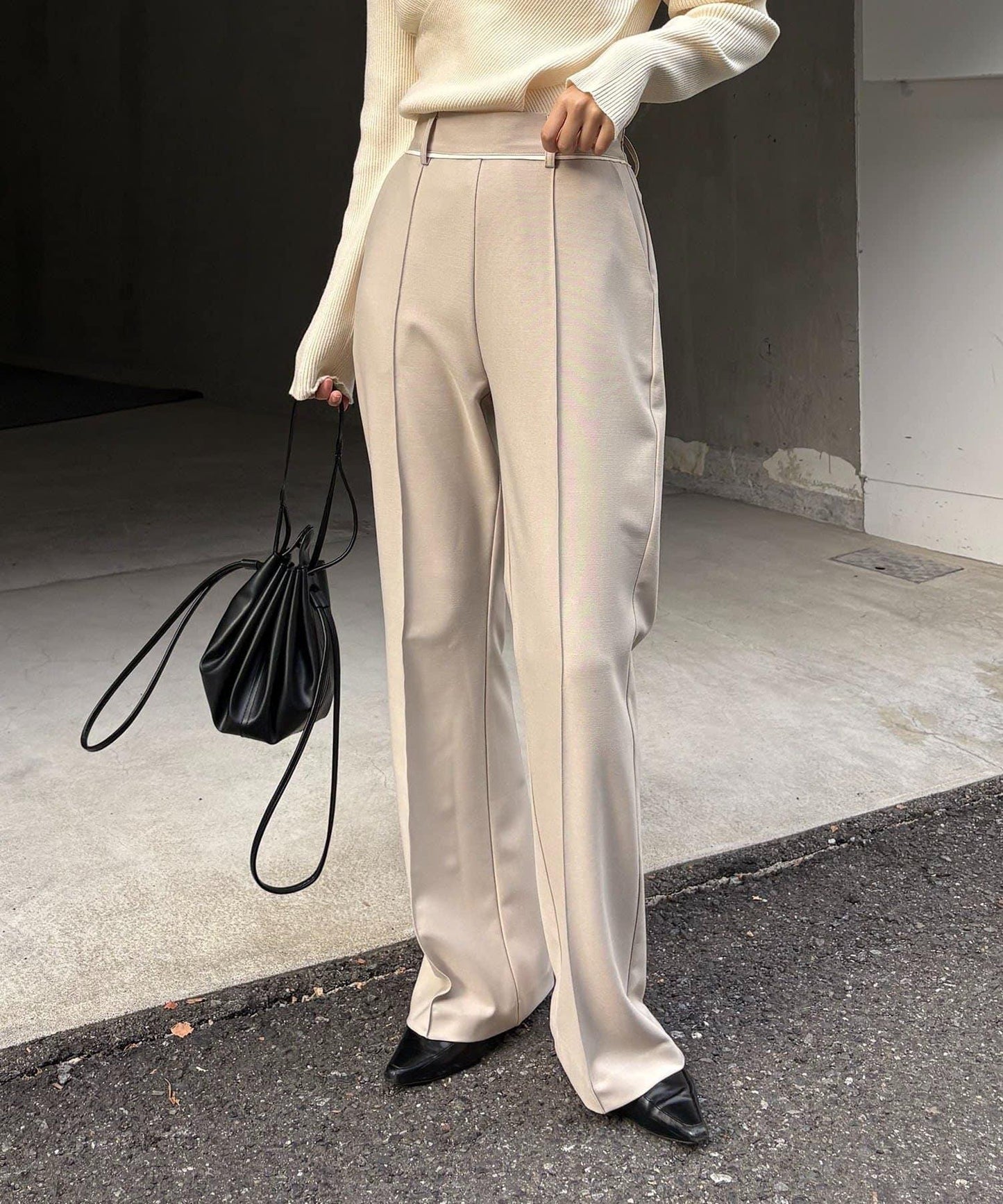 【有小個子尺碼】褶飾喇叭褲