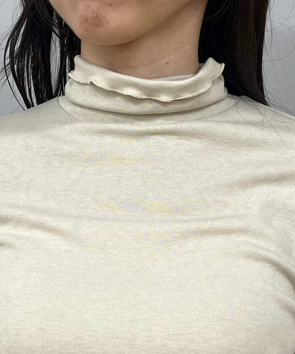 高領袖部褶皺長袖T恤