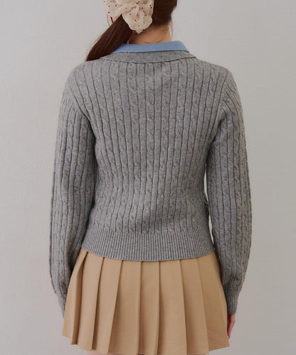 2件裝領口電纜針織POLO衫