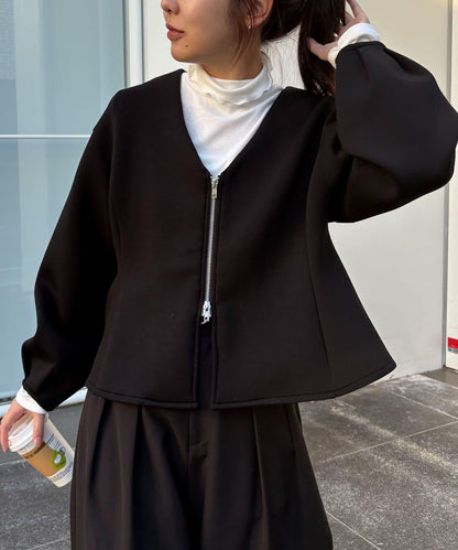 高領袖部褶皺長袖T恤