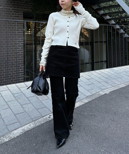 高領袖部褶皺長袖T恤