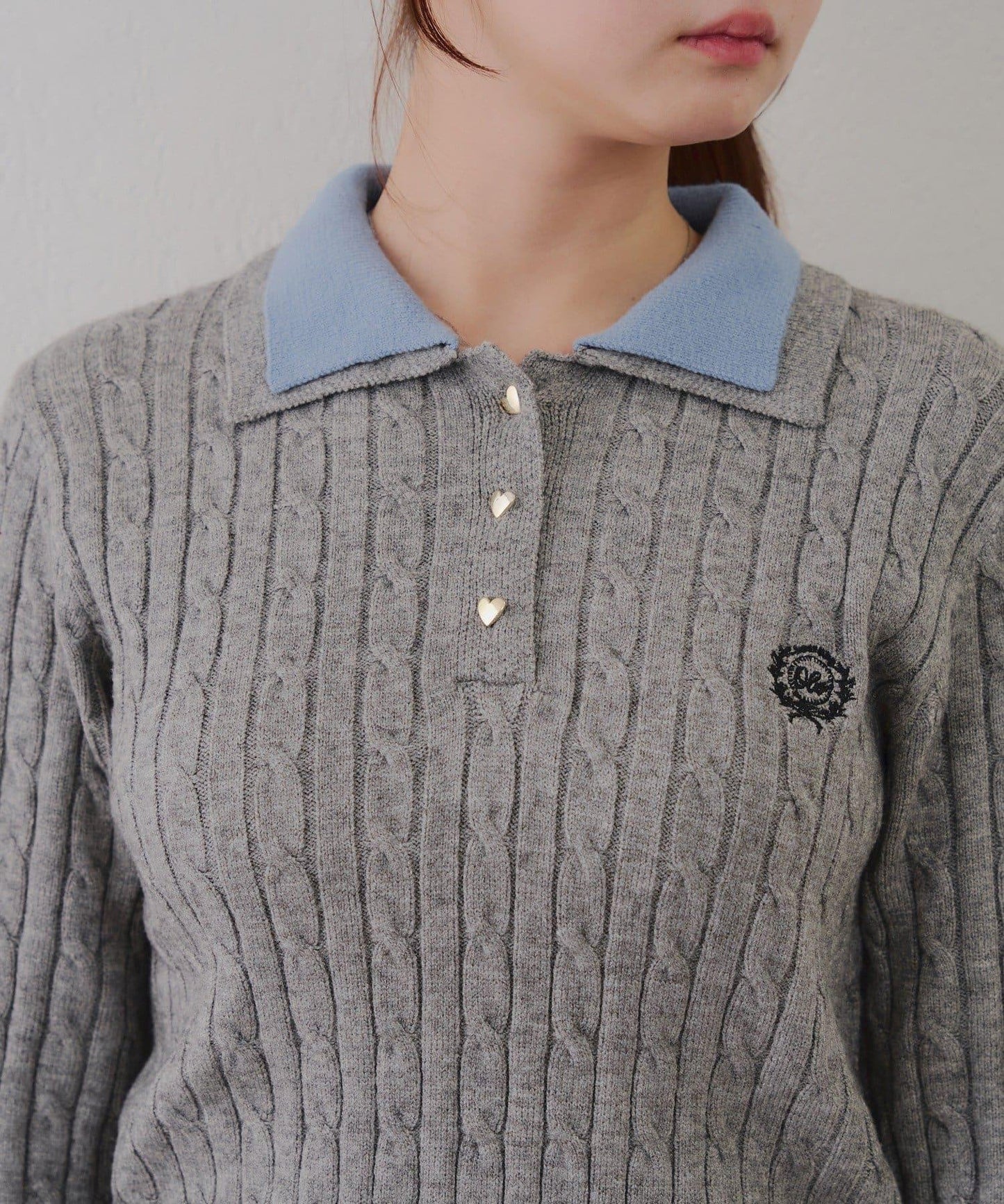 2件裝領口電纜針織POLO衫