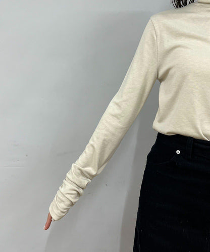 高領袖部褶皺長袖T恤