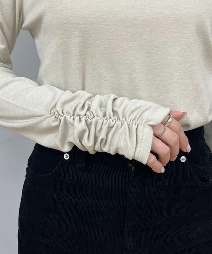 高領袖部褶皺長袖T恤