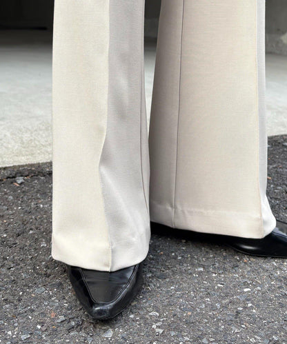 【有小個子尺碼】褶飾喇叭褲