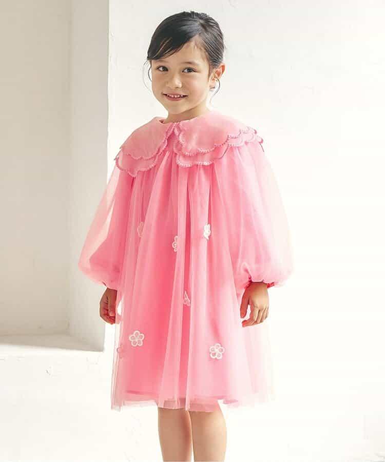 荷葉邊領網紗連衣裙_アプレレクールマシェリ