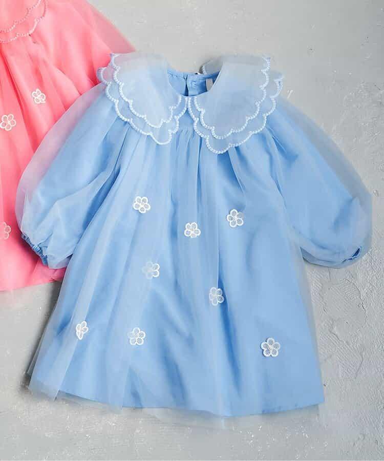 荷葉邊領網紗連衣裙_アプレレクールマシェリ