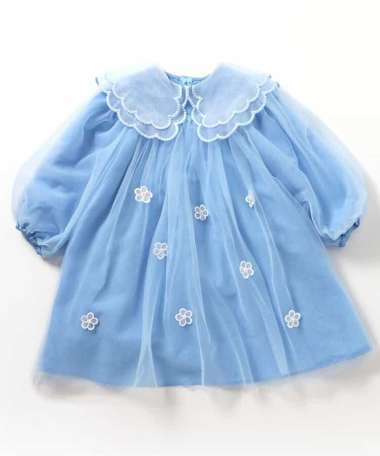 荷葉邊領網紗連衣裙_アプレレクールマシェリ