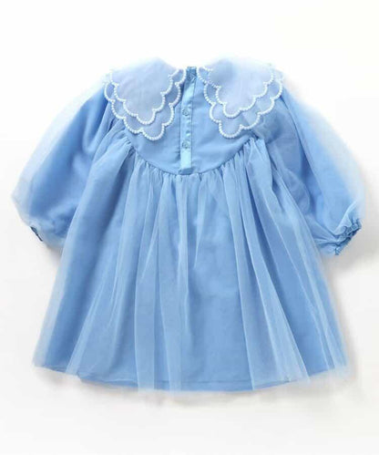 荷葉邊領網紗連衣裙_アプレレクールマシェリ