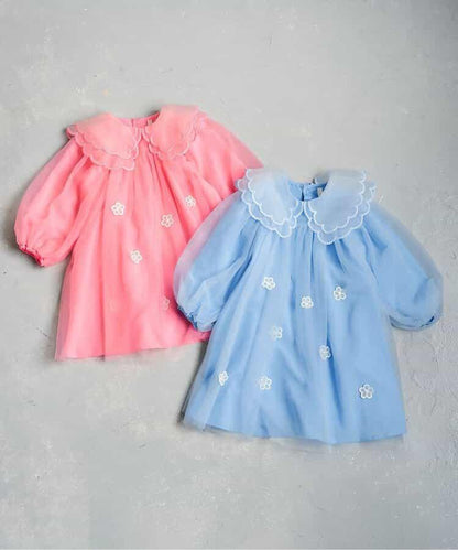 荷葉邊領網紗連衣裙_アプレレクールマシェリ