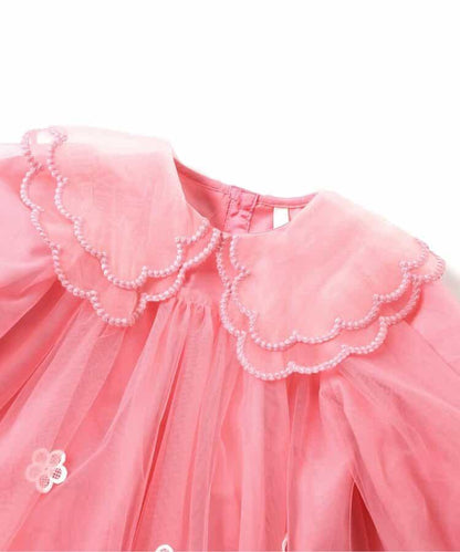 荷葉邊領網紗連衣裙_アプレレクールマシェリ