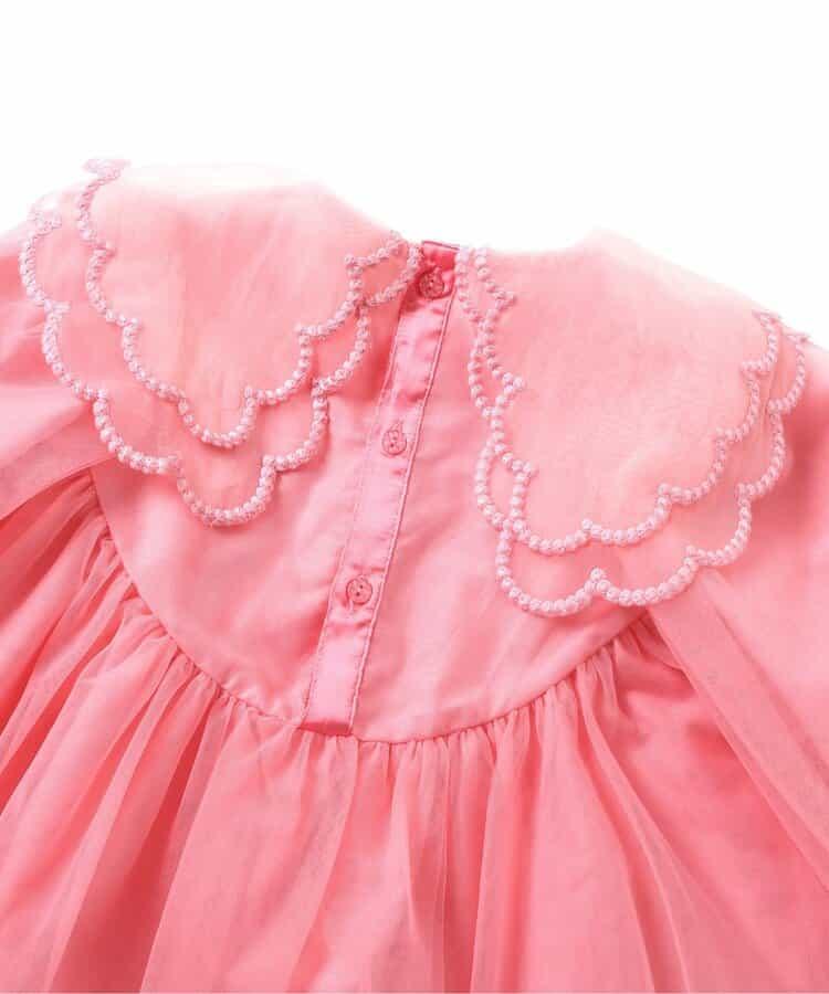 荷葉邊領網紗連衣裙_アプレレクールマシェリ