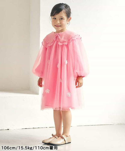 荷葉邊領網紗連衣裙_アプレレクールマシェリ