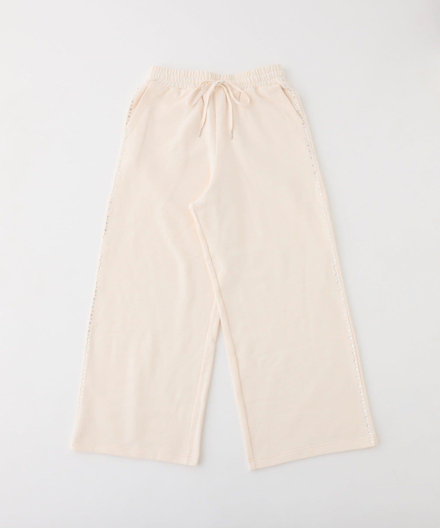 側邊珠飾剪裁長褲