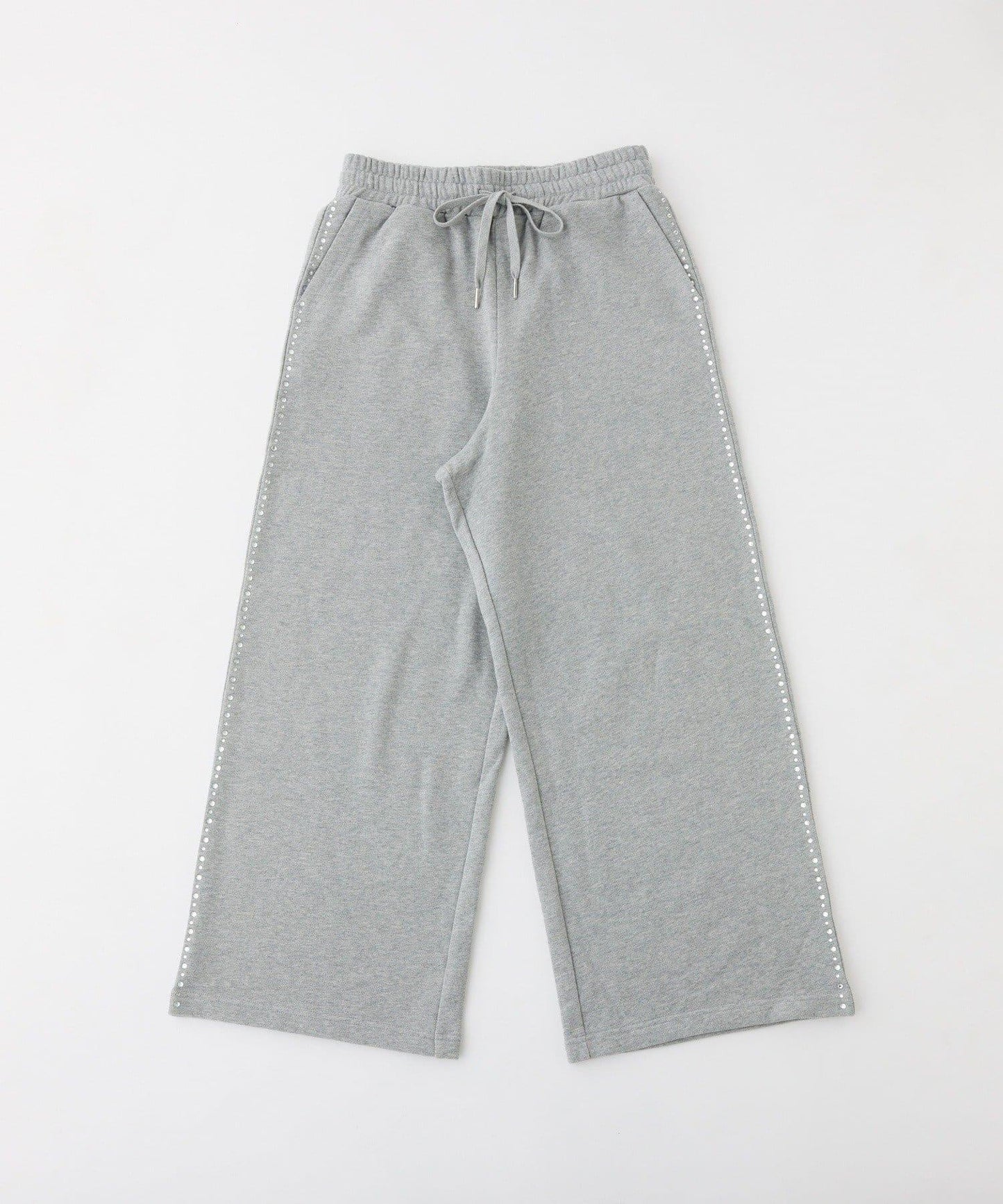 側邊珠飾剪裁長褲