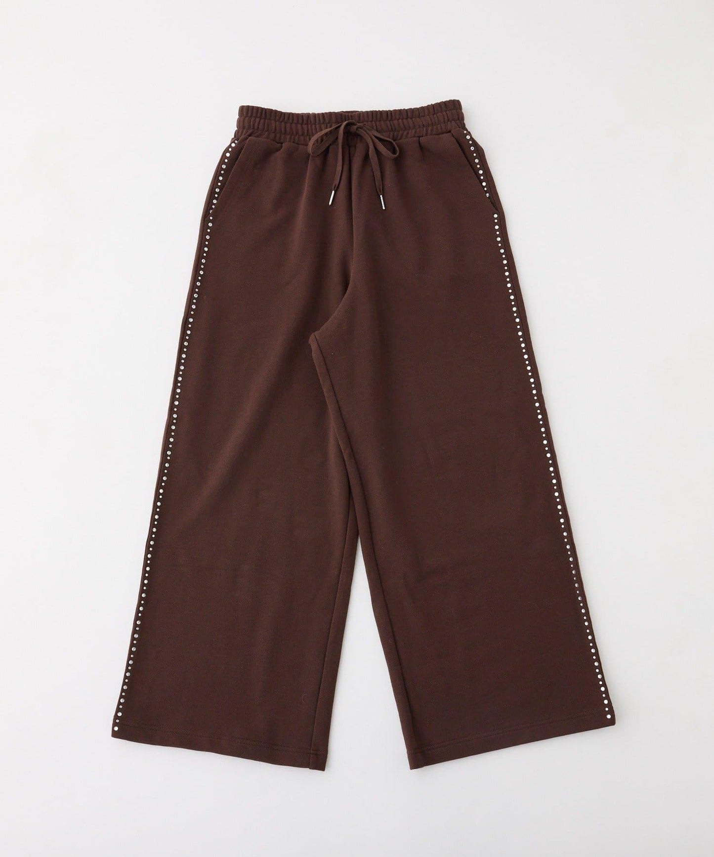 側邊珠飾剪裁長褲