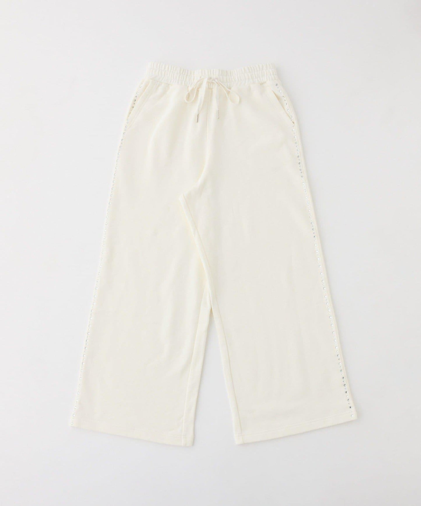 側邊珠飾剪裁長褲