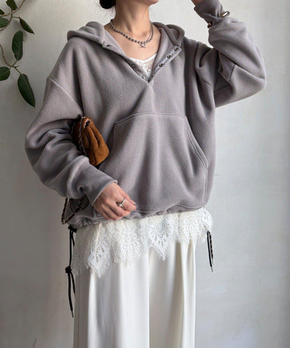 抓絨按扣套頭衫