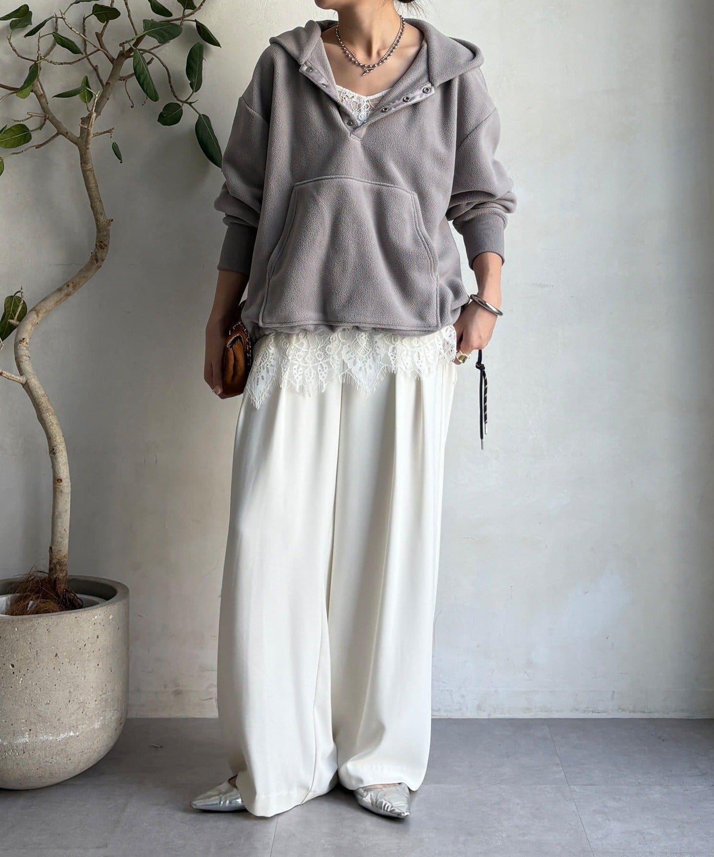 抓絨按扣套頭衫