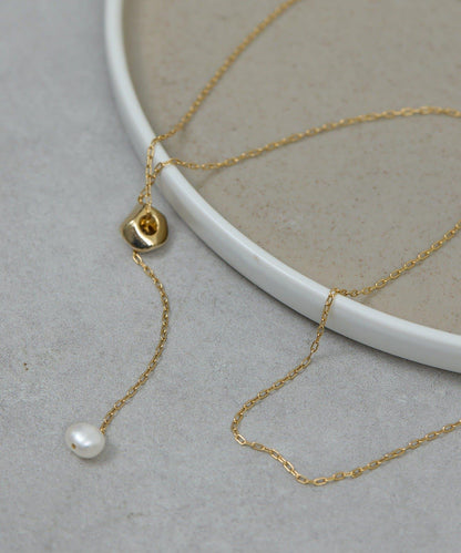 珍珠金屬質感方塊項鍊