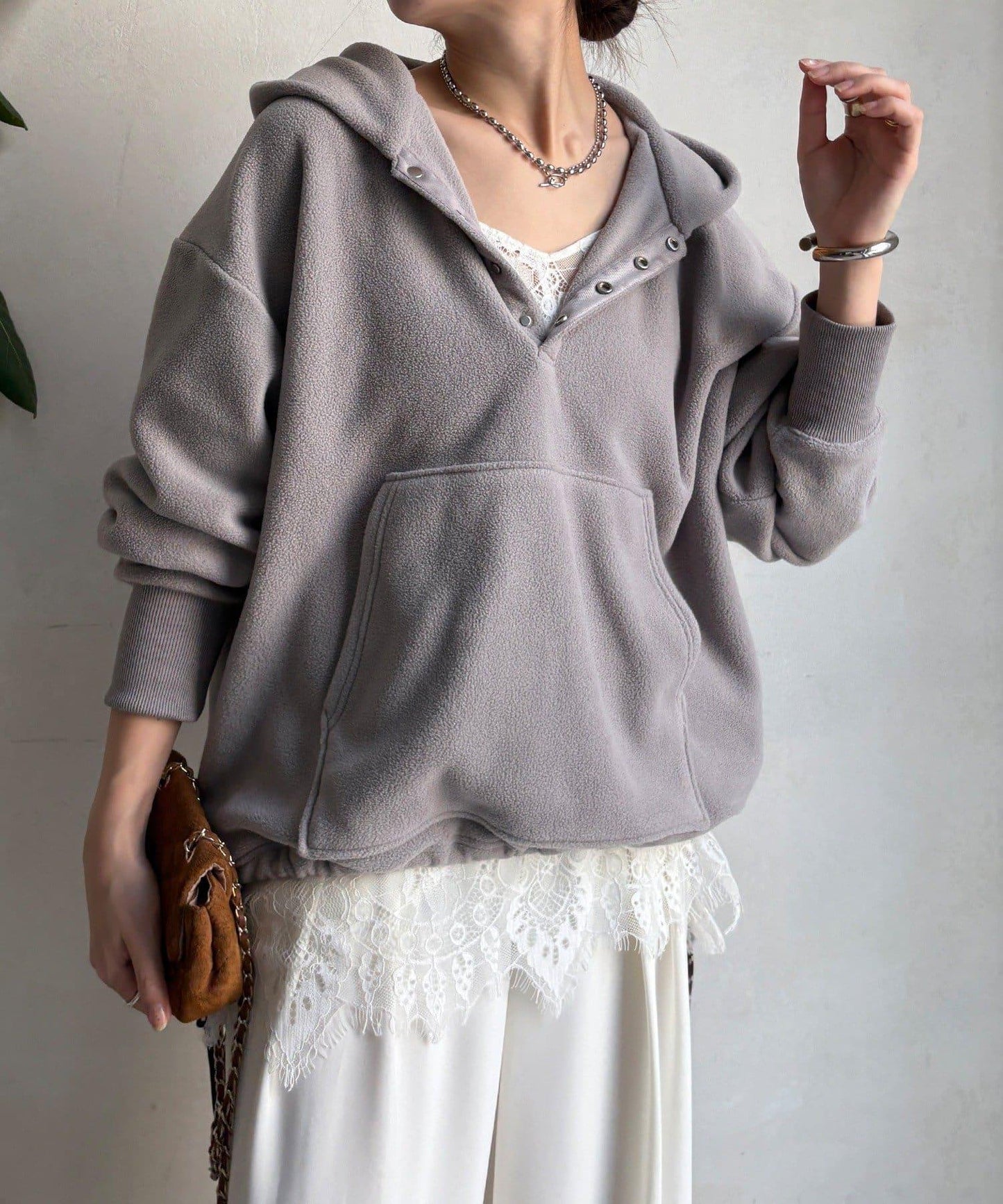 抓絨按扣套頭衫